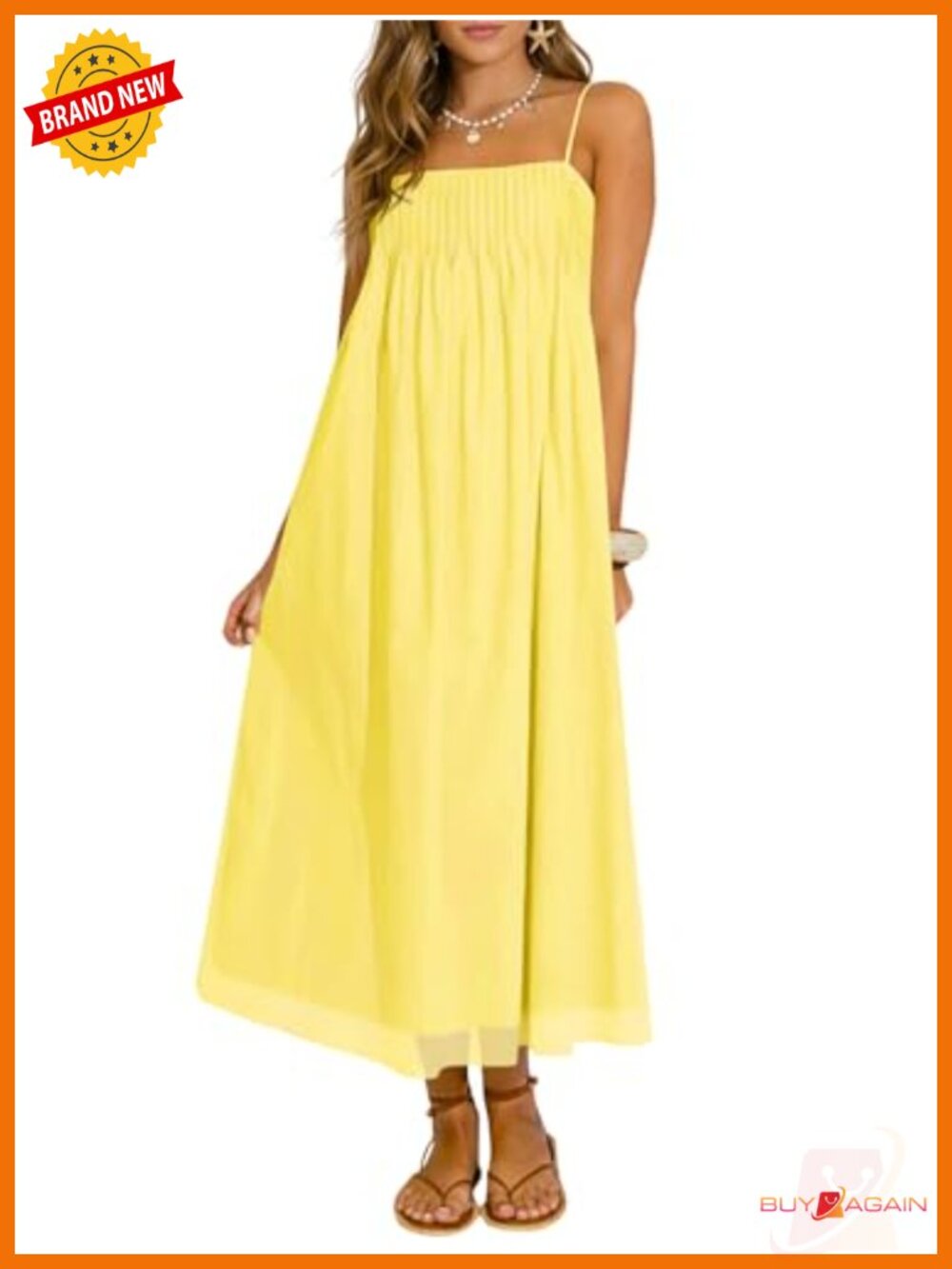 Boho Maxi Dress Spaghetti Strap Square Neck Pleated Sundress